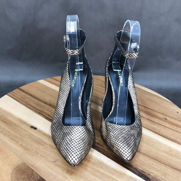 Max Studio Gold Metallic Ankle Strap Pump Heel Adjustable Pumps Womens Size 6 B - Picture 2 of 7